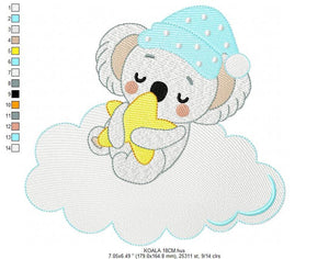 Koala embroidery design - Sleeping bear embroidery designs machine embroidery pattern - Boy embroidery file - blanket pillow towel download