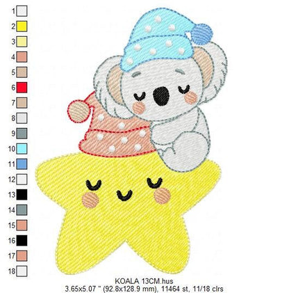 Koala embroidery design - Star embroidery designs machine embroidery pattern - Sleeping bear embroidery file - blanket pillow towel download Marcia Embroidery