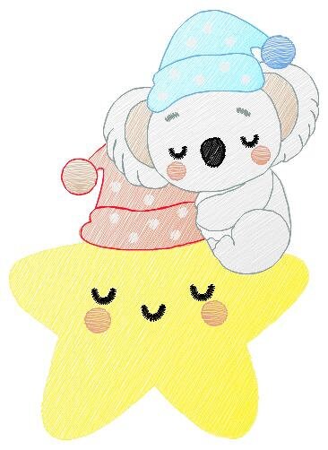 Koala embroidery design - Star embroidery designs machine embroidery pattern - Sleeping bear embroidery file - blanket pillow towel download Marcia Embroidery