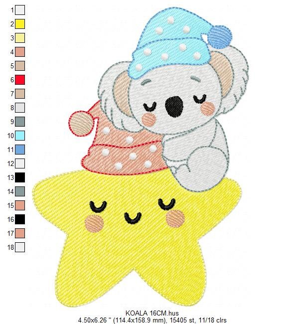 Koala embroidery design - Star embroidery designs machine embroidery pattern - Sleeping bear embroidery file - blanket pillow towel download Marcia Embroidery