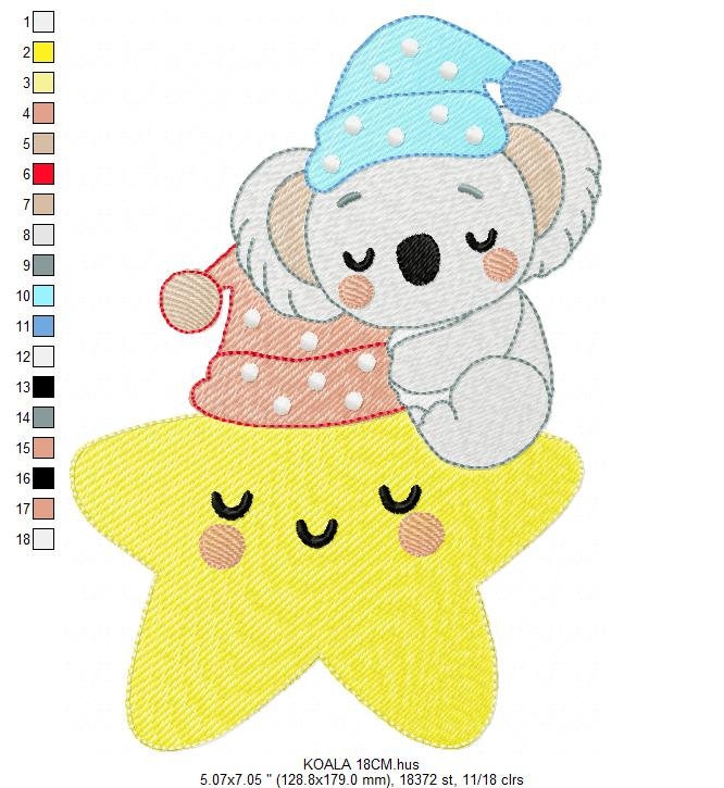 Koala embroidery design - Star embroidery designs machine embroidery pattern - Sleeping bear embroidery file - blanket pillow towel download Marcia Embroidery