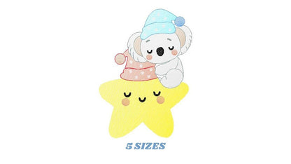 Koala embroidery design - Star embroidery designs machine embroidery pattern - Sleeping bear embroidery file - blanket pillow towel download Marcia Embroidery