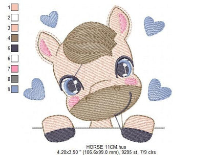 Horse embroidery design - Farm animals embroidery designs machine embroidery pattern - Peek a boo embroidery file - instant download pes jef Marcia Embroidery