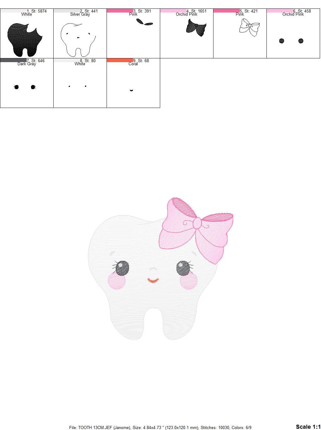 Tooth embroidery designs - Dentist embroidery design machine embroidery pattern - Teeth embroidery file - Dental embroidery instant download