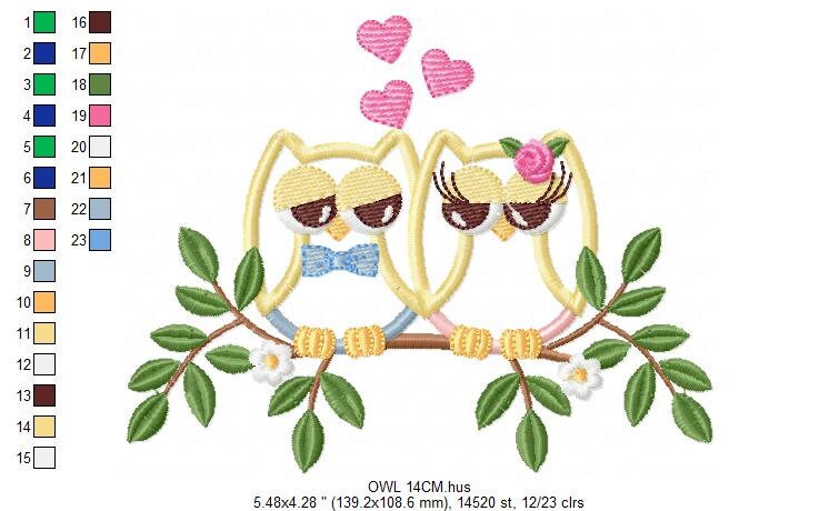 Owl embroidery design - Owl in love embroidery design machine embroidery pattern - Owl Family couple embroidery file - bird embroidery pes Marcia Embroidery