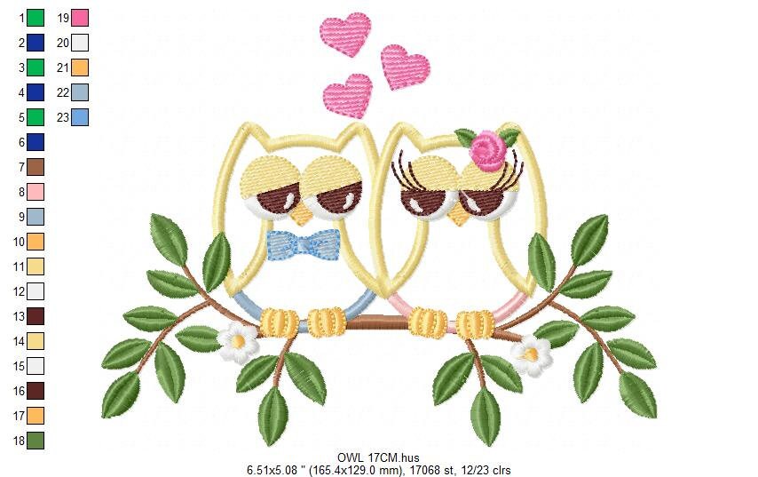 Owl embroidery design - Owl in love embroidery design machine embroidery pattern - Owl Family couple embroidery file - bird embroidery pes Marcia Embroidery