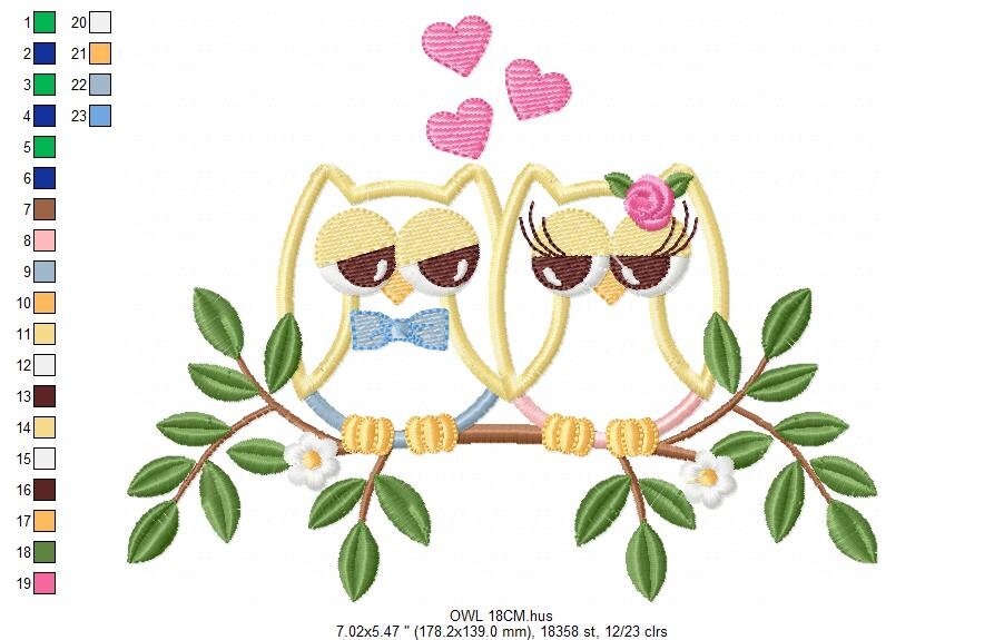 Owl embroidery design - Owl in love embroidery design machine embroidery pattern - Owl Family couple embroidery file - bird embroidery pes Marcia Embroidery
