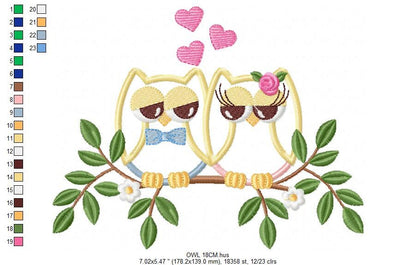 Owl embroidery design - Owl in love embroidery design machine embroidery pattern - Owl Family couple embroidery file - bird embroidery pes Marcia Embroidery