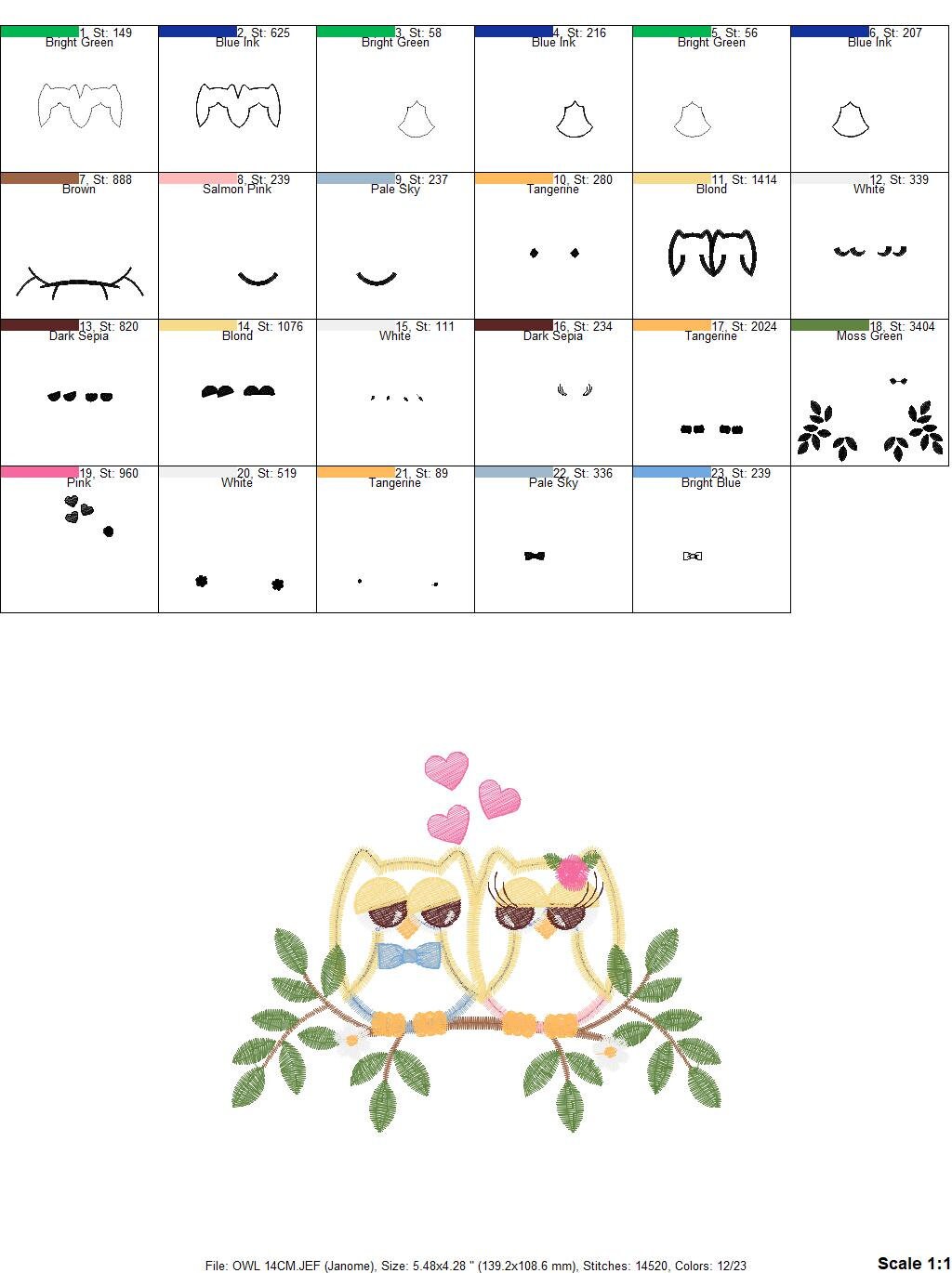 Owl embroidery design - Owl in love embroidery design machine embroidery pattern - Owl Family couple embroidery file - bird embroidery pes Marcia Embroidery