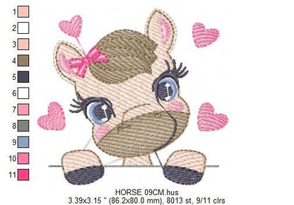Female Horse embroidery design - Farm animals embroidery designs machine embroidery pattern - Peek a boo embroidery file - instant download Marcia Embroidery