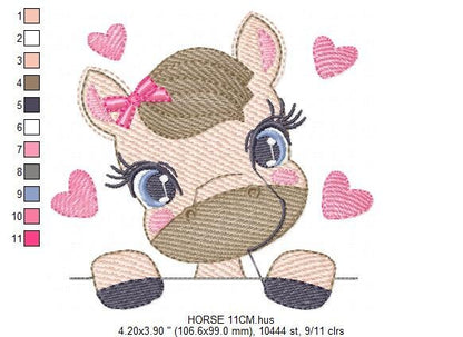 Female Horse embroidery design - Farm animals embroidery designs machine embroidery pattern - Peek a boo embroidery file - instant download Marcia Embroidery
