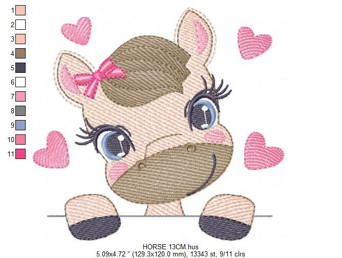 Female Horse embroidery design - Farm animals embroidery designs machine embroidery pattern - Peek a boo embroidery file - instant download Marcia Embroidery