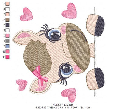 Female Horse embroidery design - Farm animals embroidery designs machine embroidery pattern - Peek a boo embroidery file - instant download Marcia Embroidery
