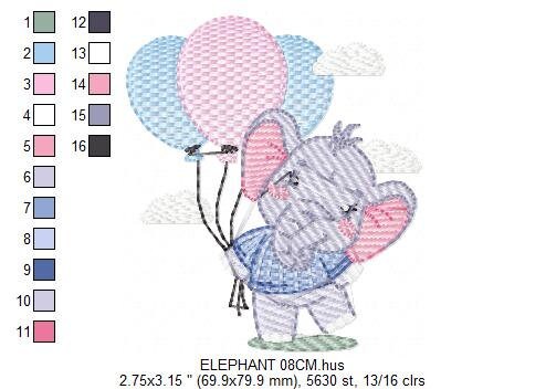 Elephant embroidery designs - Animal embroidery design machine embroidery pattern - Baby girl embroidery - Birthday party elephant balloons - Marcia Embroidery