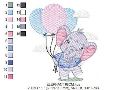 Elephant embroidery designs - Animal embroidery design machine embroidery pattern - Baby girl embroidery - Birthday party elephant balloons - Marcia Embroidery