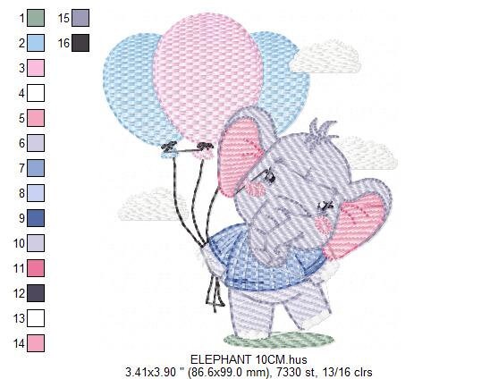 Elephant embroidery designs - Animal embroidery design machine embroidery pattern - Baby girl embroidery - Birthday party elephant balloons - Marcia Embroidery