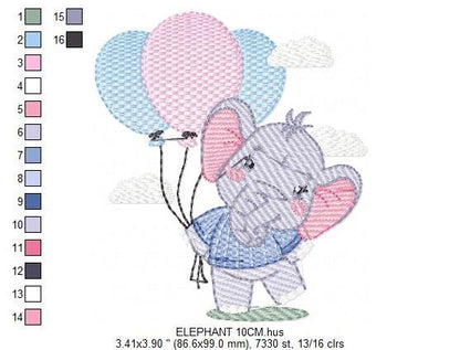Elephant embroidery designs - Animal embroidery design machine embroidery pattern - Baby girl embroidery - Birthday party elephant balloons - Marcia Embroidery