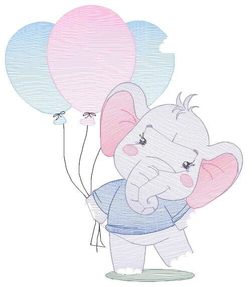 Elephant embroidery designs - Animal embroidery design machine embroidery pattern - Baby girl embroidery - Birthday party elephant balloons - Marcia Embroidery