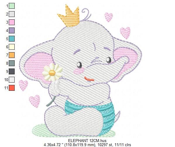 King Elephant embroidery designs - Animal embroidery design machine embroidery pattern - Baby girl embroidery file - elephant with crown pes Marcia Embroidery