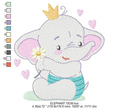 King Elephant embroidery designs - Animal embroidery design machine embroidery pattern - Baby girl embroidery file - elephant with crown pes Marcia Embroidery
