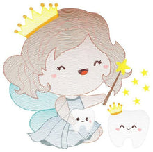 Load image into Gallery viewer, Fairy embroidery designs - Tooth fairy godmother embroidery design machine embroidery pattern - Fairy crown wings stars - instant download
