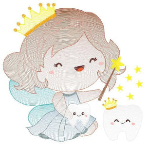 Fairy embroidery designs - Tooth fairy godmother embroidery design machine embroidery pattern - Fairy crown wings stars - instant download