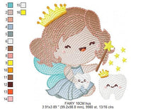 Load image into Gallery viewer, Fairy embroidery designs - Tooth fairy godmother embroidery design machine embroidery pattern - Fairy crown wings stars - instant download
