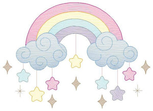 Rainbow embroidery design - Sky embroidery designs machine embroidery pattern - Baby girls embroidery file - Rainbow rippled star clouds pes