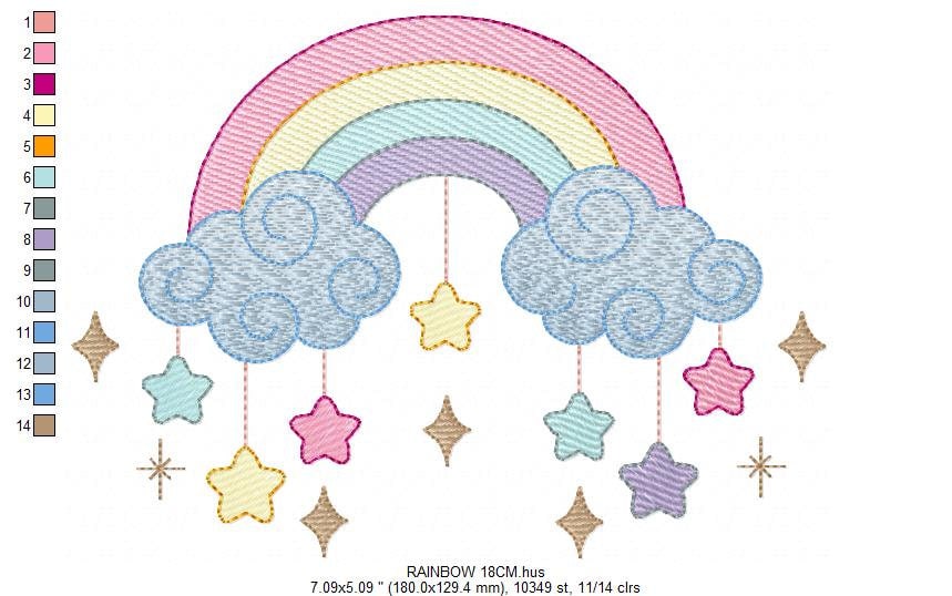 Rainbow embroidery design - Sky embroidery designs machine embroidery pattern - Baby girls embroidery file - Rainbow rippled star clouds pes Marcia Embroidery