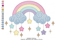 Load image into Gallery viewer, Rainbow embroidery design - Sky embroidery designs machine embroidery pattern - Baby girls embroidery file - Rainbow rippled star clouds pes
