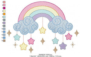 Rainbow embroidery design - Sky embroidery designs machine embroidery pattern - Baby girls embroidery file - Rainbow rippled star clouds pes