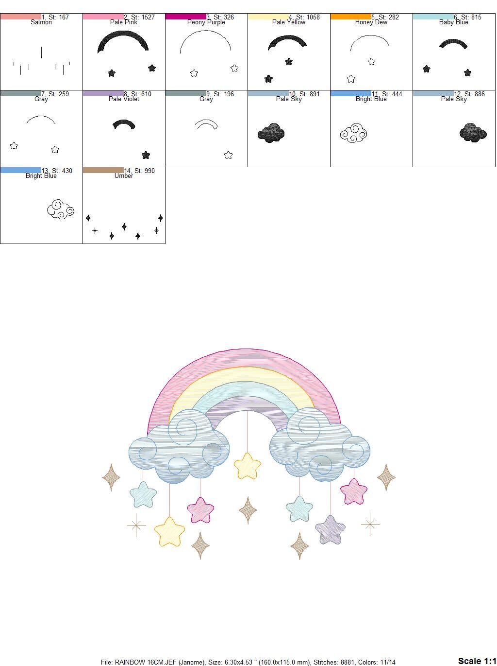Rainbow embroidery design - Sky embroidery designs machine embroidery pattern - Baby girls embroidery file - Rainbow rippled star clouds pes Marcia Embroidery
