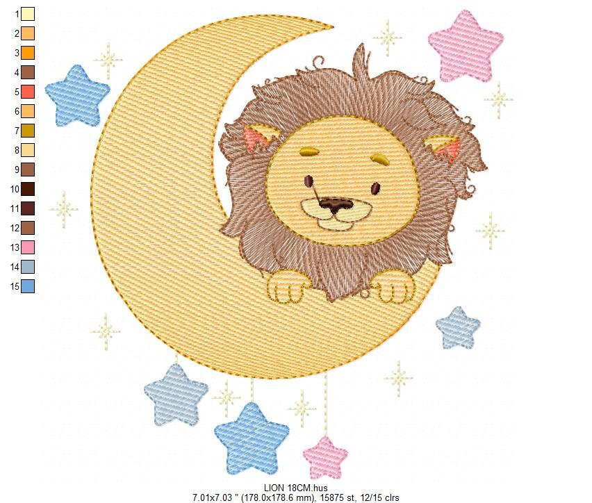 Lion embroidery designs - Safari embroidery design machine embroidery pattern - Baby boy embroidery file - Moon embroidery download pes jef