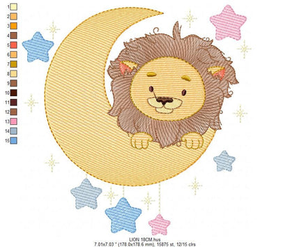 Lion embroidery designs - Safari embroidery design machine embroidery pattern - Baby boy embroidery file - Moon embroidery download pes jef