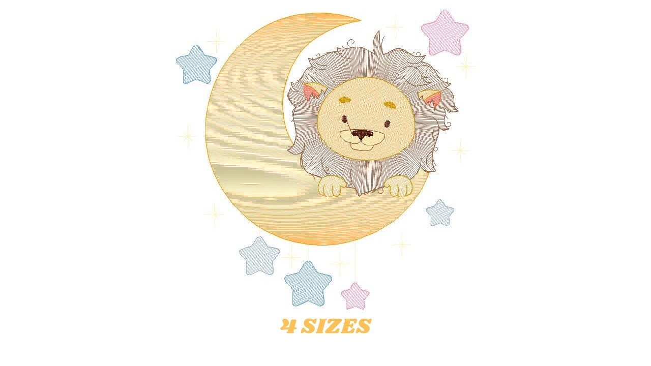 Lion embroidery designs - Safari embroidery design machine embroidery pattern - Baby boy embroidery file - Moon embroidery download pes jef