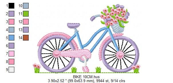 Bike embroidery designs - Bicycle embroidery design machine embroidery pattern - baby girl embroidery file - Delicate Bike with flowers jef