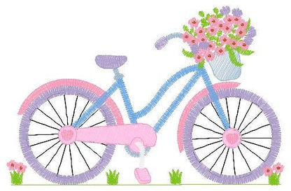 Bike embroidery designs - Bicycle embroidery design machine embroidery pattern - baby girl embroidery file - Delicate Bike with flowers jef