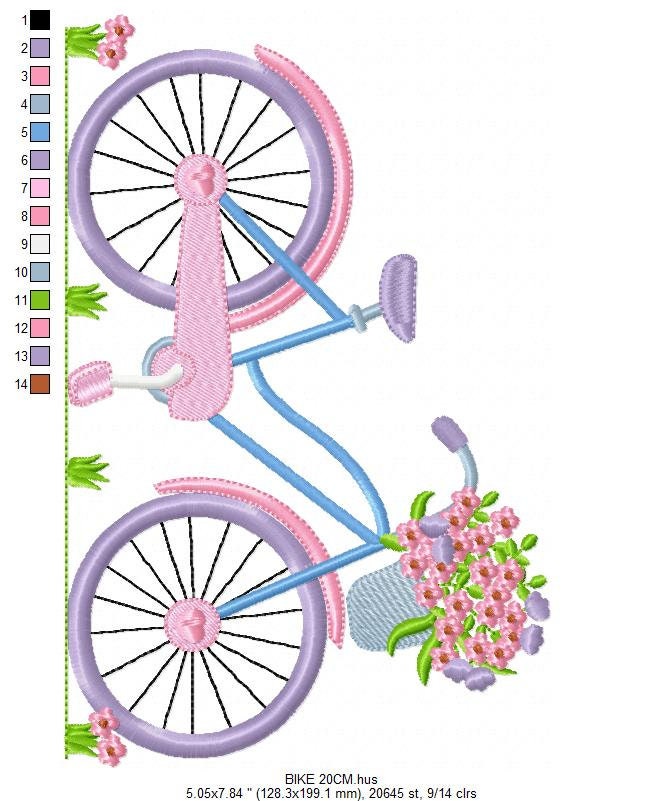 Bike embroidery designs - Bicycle embroidery design machine embroidery pattern - baby girl embroidery file - Delicate Bike with flowers jef