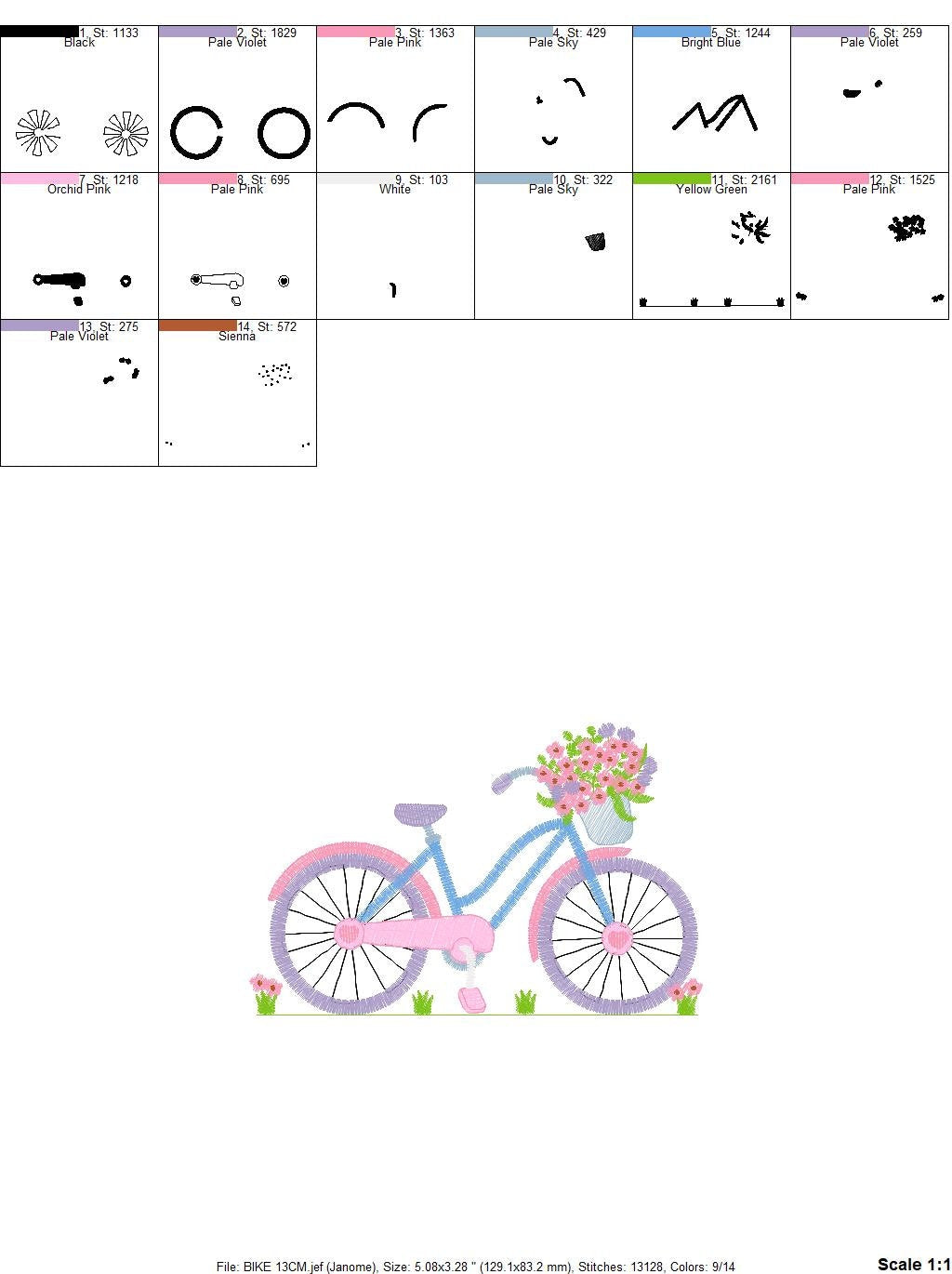 Bike embroidery designs - Bicycle embroidery design machine embroidery pattern - baby  girl embroidery file - Delicate Bike with flowers jef