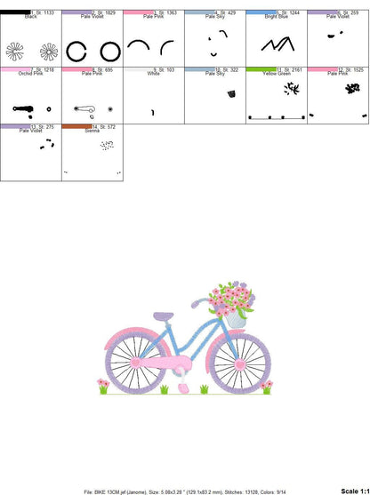 Bike embroidery designs - Bicycle embroidery design machine embroidery pattern - baby girl embroidery file - Delicate Bike with flowers jef