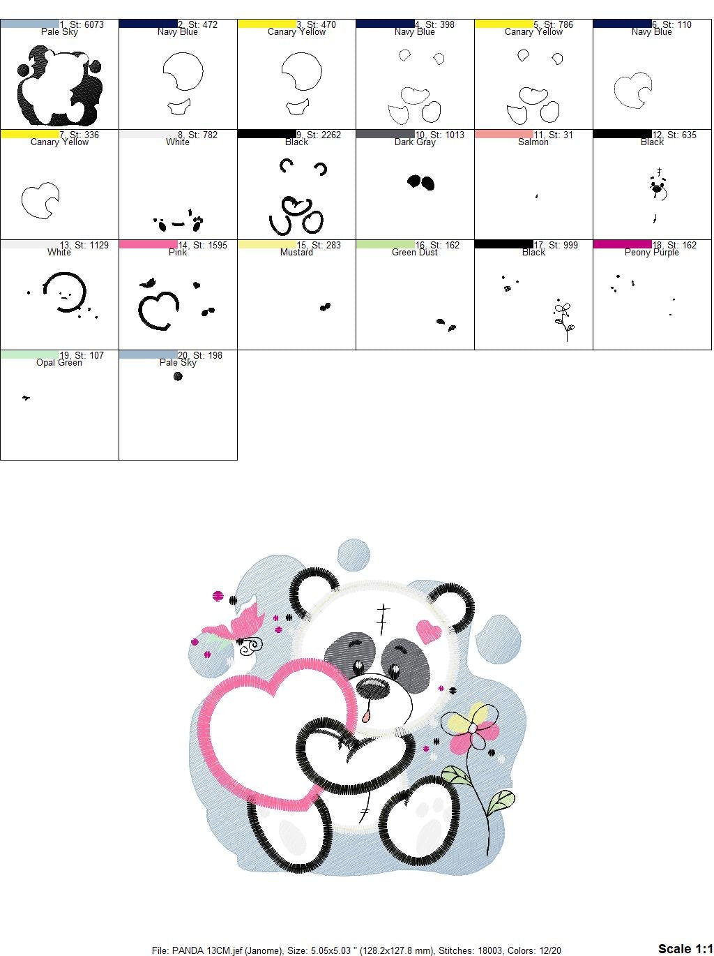 Panda embroidery design - Animal Girl Bear with hear applique machine embroidery pattern - Baby Panda heart applique - Instant download pes Marcia Embroidery
