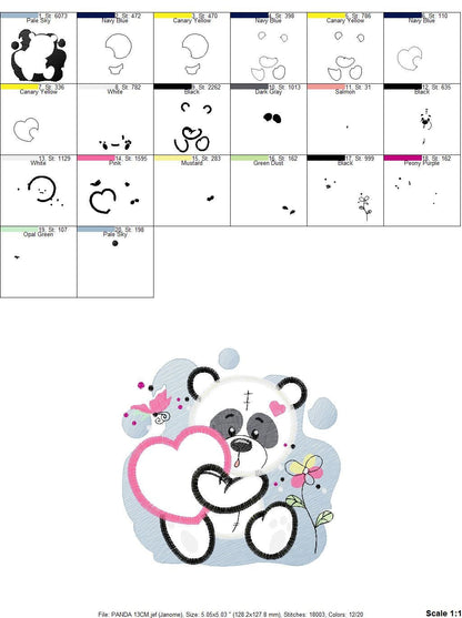 Panda embroidery design - Animal Girl Bear with hear applique machine embroidery pattern - Baby Panda heart applique - Instant download pes Marcia Embroidery