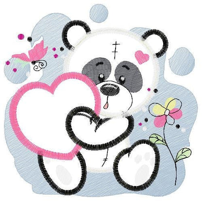 Panda embroidery design - Animal Girl Bear with hear applique machine embroidery pattern - Baby Panda heart applique - Instant download pes Marcia Embroidery