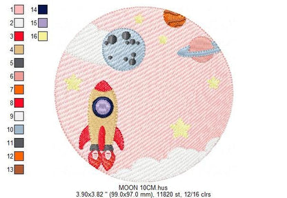 Universe embroidery designs - Rocket embroidery design machine embroidery pattern - instant download - Space embroidery file Astronaut moon
