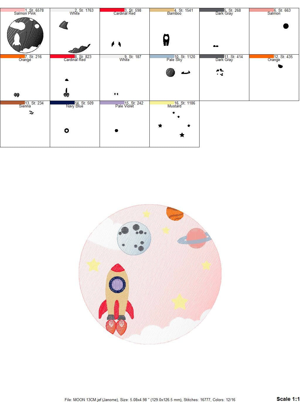 Universe embroidery designs - Rocket embroidery design machine embroidery pattern - instant download - Space embroidery file Astronaut moon