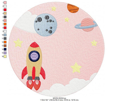 Universe embroidery designs - Rocket embroidery design machine embroidery pattern - instant download - Space embroidery file Astronaut moon