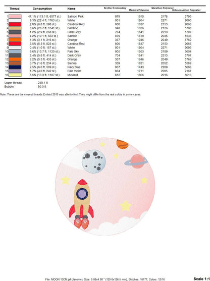 Universe embroidery designs - Rocket embroidery design machine embroidery pattern - instant download - Space embroidery file Astronaut moon