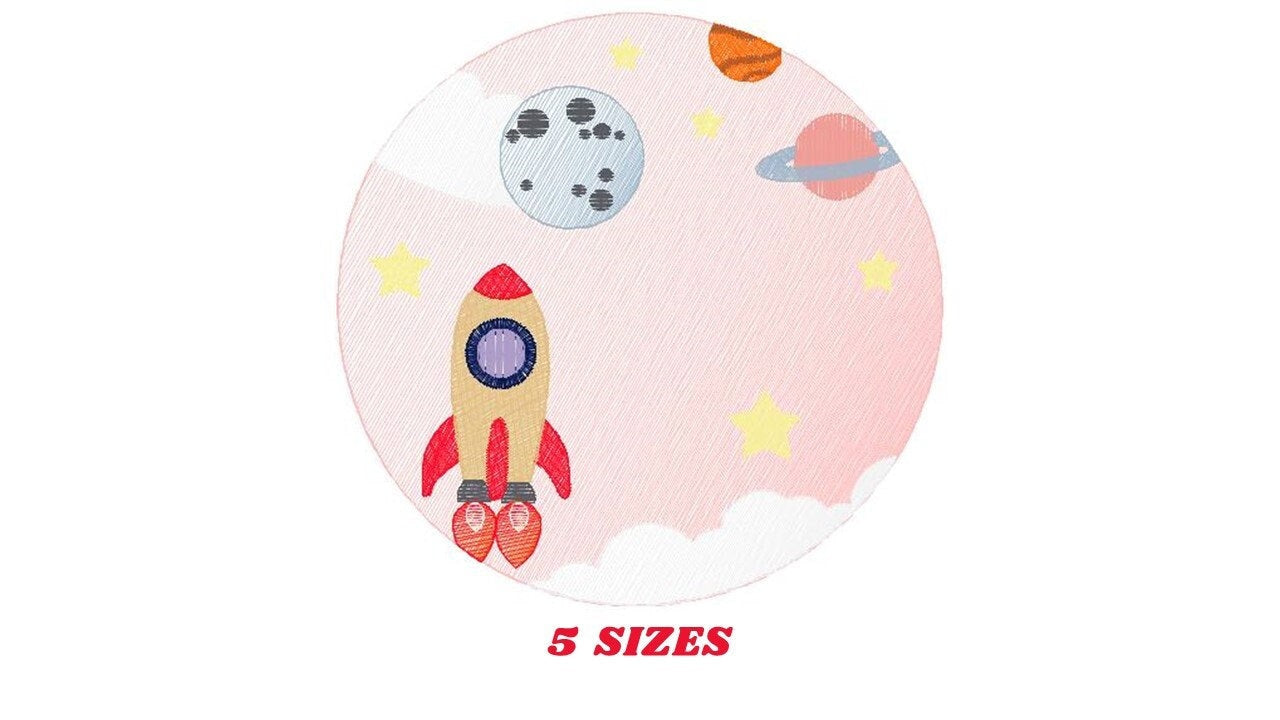 Universe embroidery designs - Rocket embroidery design machine embroidery pattern - instant download - Space embroidery file Astronaut moon