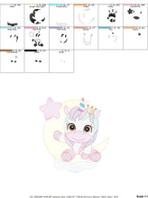 Cargar imagen en el visor de la galería, Unicorn embroidery designs - Baby Girl embroidery design machine embroidery pattern - Fantasy embroidery - newborn layette rainbow design
