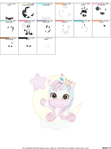 Unicorn embroidery designs - Baby Girl embroidery design machine embroidery pattern - Fantasy embroidery - newborn layette rainbow design